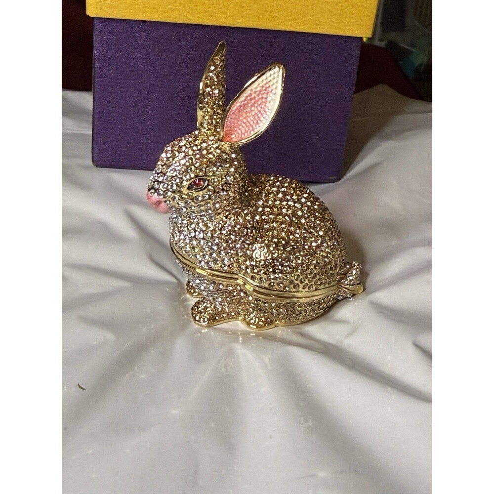 NEW RUCINNI Bunny Rabbit Trinket Box w/ Rhinestone Crystals